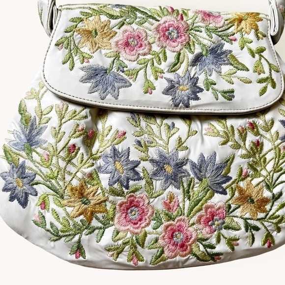 Vintage 50s Marheta Floral Embroidered Vinyl Shoulder Bag - Picture 2 of 15